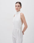 White Halter Neck Backless Crepe Jumpsuit - Porterist 6