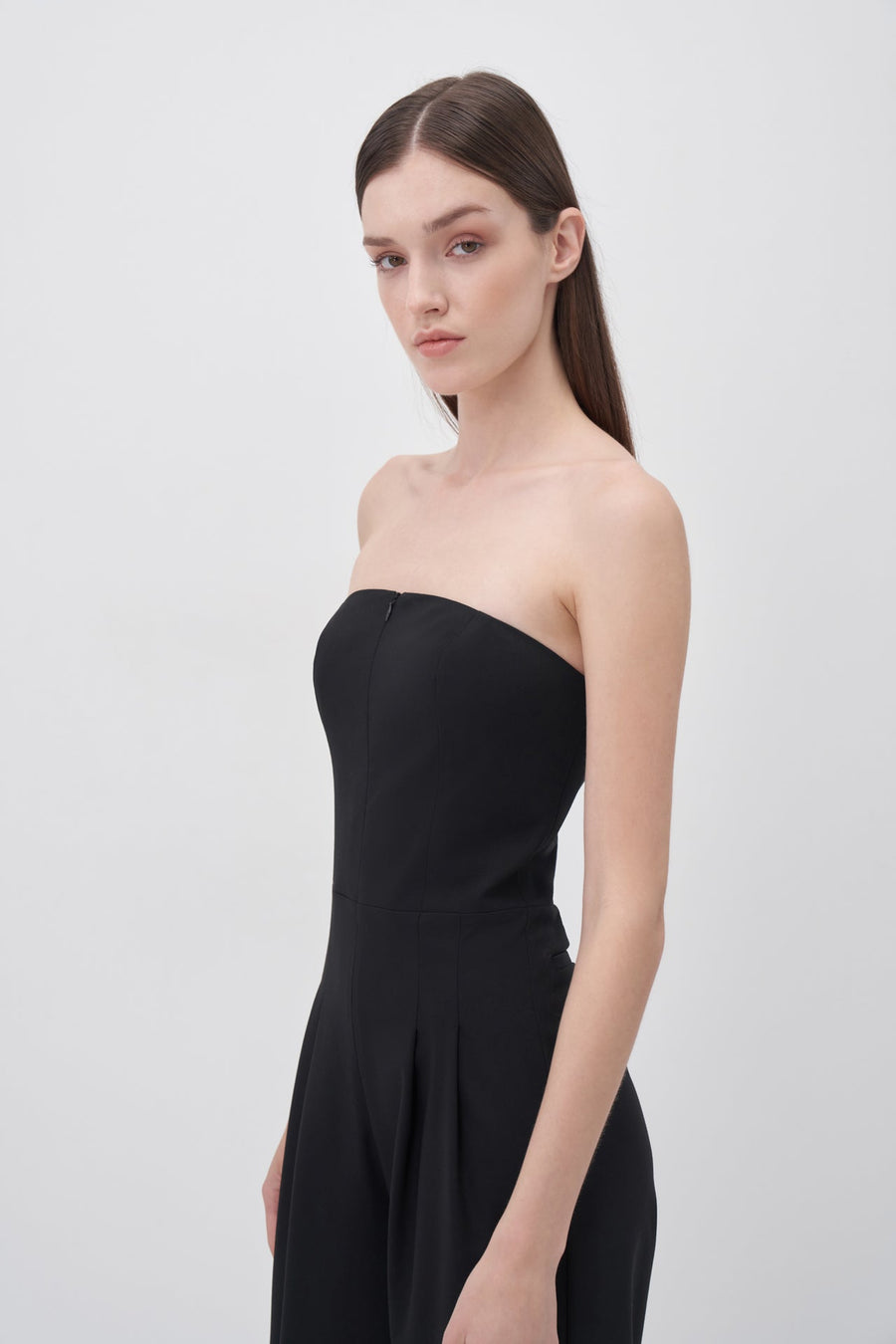 Strapless Black Jumpsuit with Zipper Detail - Porterist 2