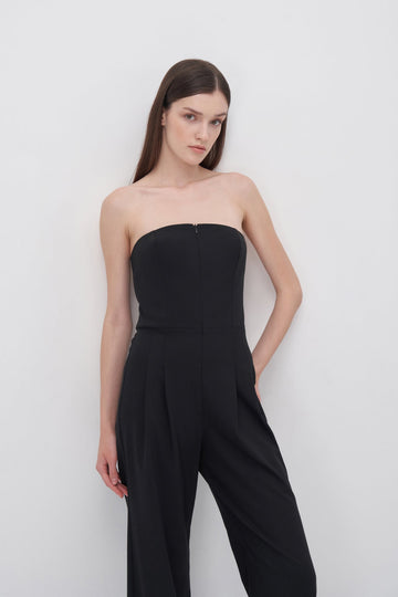 Strapless Black Jumpsuit with Zipper Detail - Porterist 1