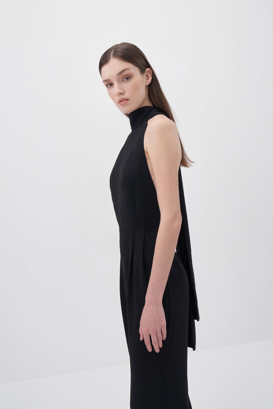 Black Halter Neck Backless Crepe Jumpsuit - Porterist 6