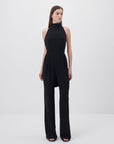 Black Halter Neck Backless Crepe Jumpsuit - Porterist 2