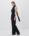 Black Halter Neck Backless Crepe Jumpsuit - Porterist 1