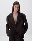 Dark Brown Double Pocket Detail Oversized Blazer Jacket - Porterist 1