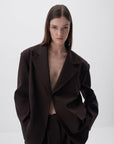 Dark Brown Double Pocket Detail Oversized Blazer Jacket - Porterist 2