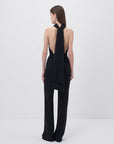 Black Halter Neck Backless Crepe Jumpsuit - Porterist 4