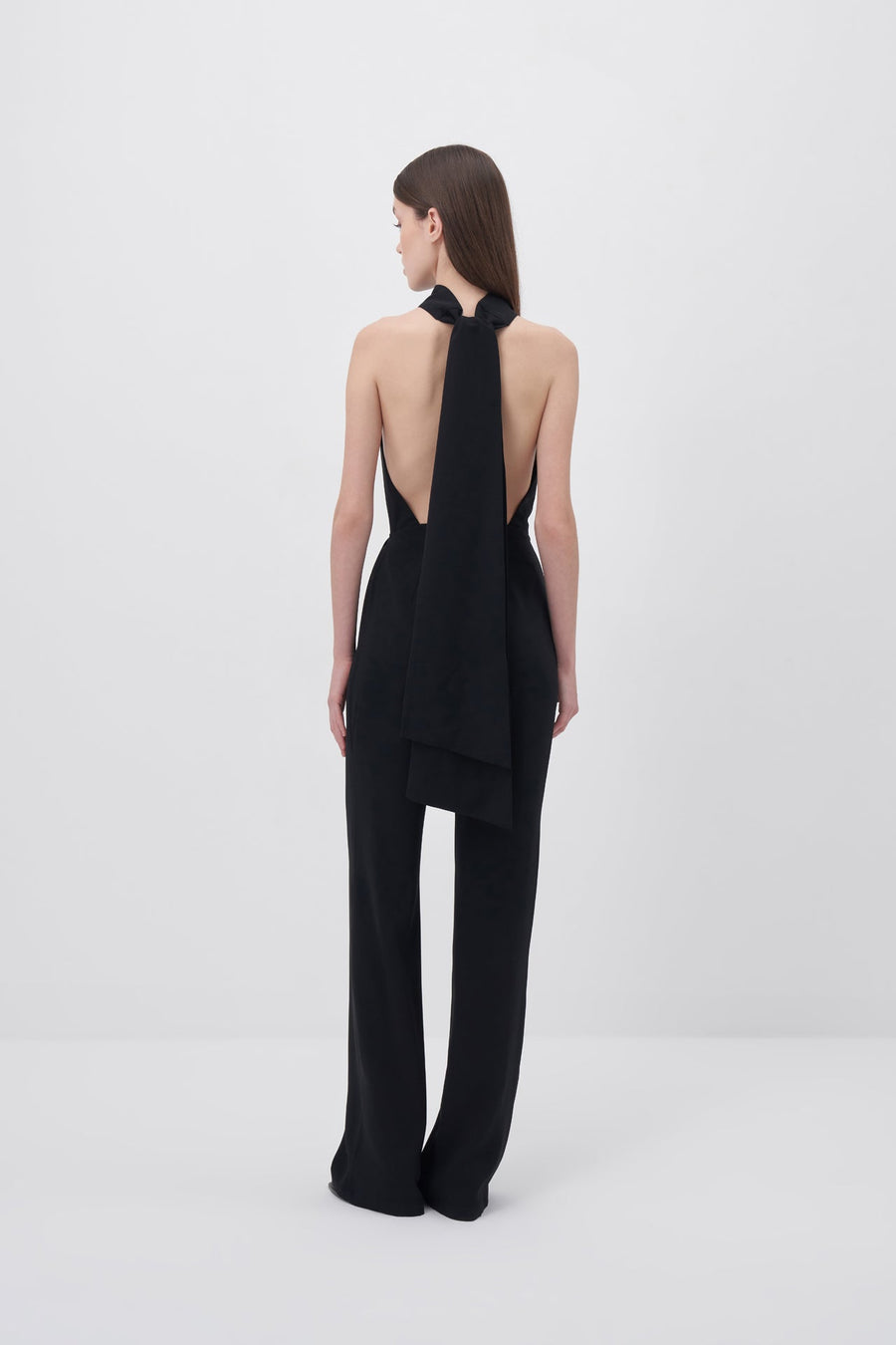 Black Halter Neck Backless Crepe Jumpsuit - Porterist 4