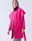 Collar Detailed Asymmetric Women's Coat Fuchsia  - Porterist 1