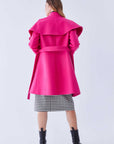 Collar Detailed Asymmetric Women's Coat Fuchsia  - Porterist 2