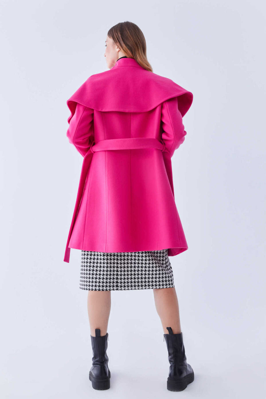 Collar Detailed Asymmetric Women's Coat Fuchsia  - Porterist 2