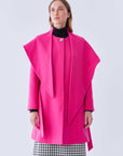 Collar Detailed Asymmetric Women's Coat Fuchsia  - Porterist 3