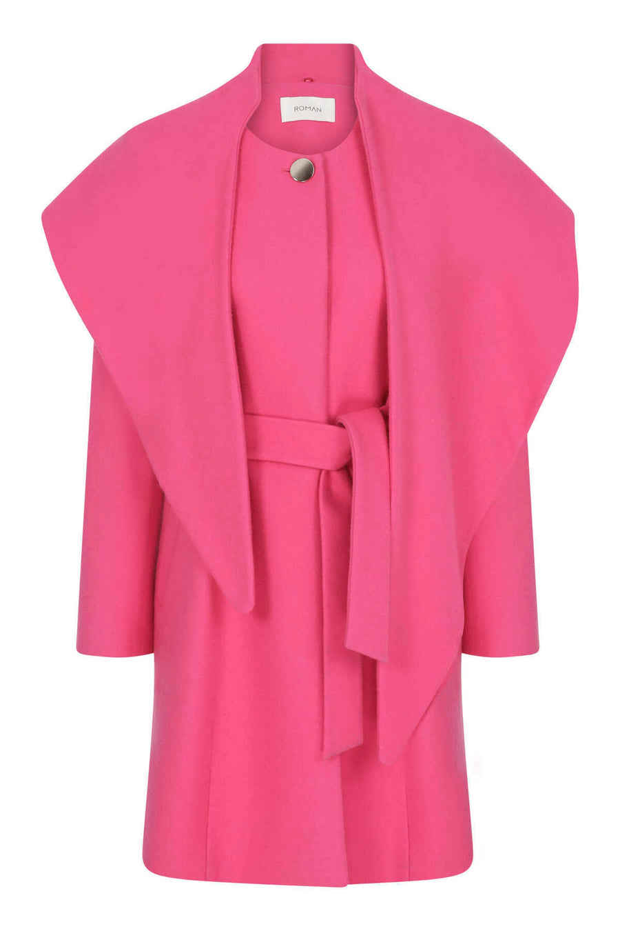 Collar Detailed Asymmetric Women's Coat Fuchsia  - Porterist 4