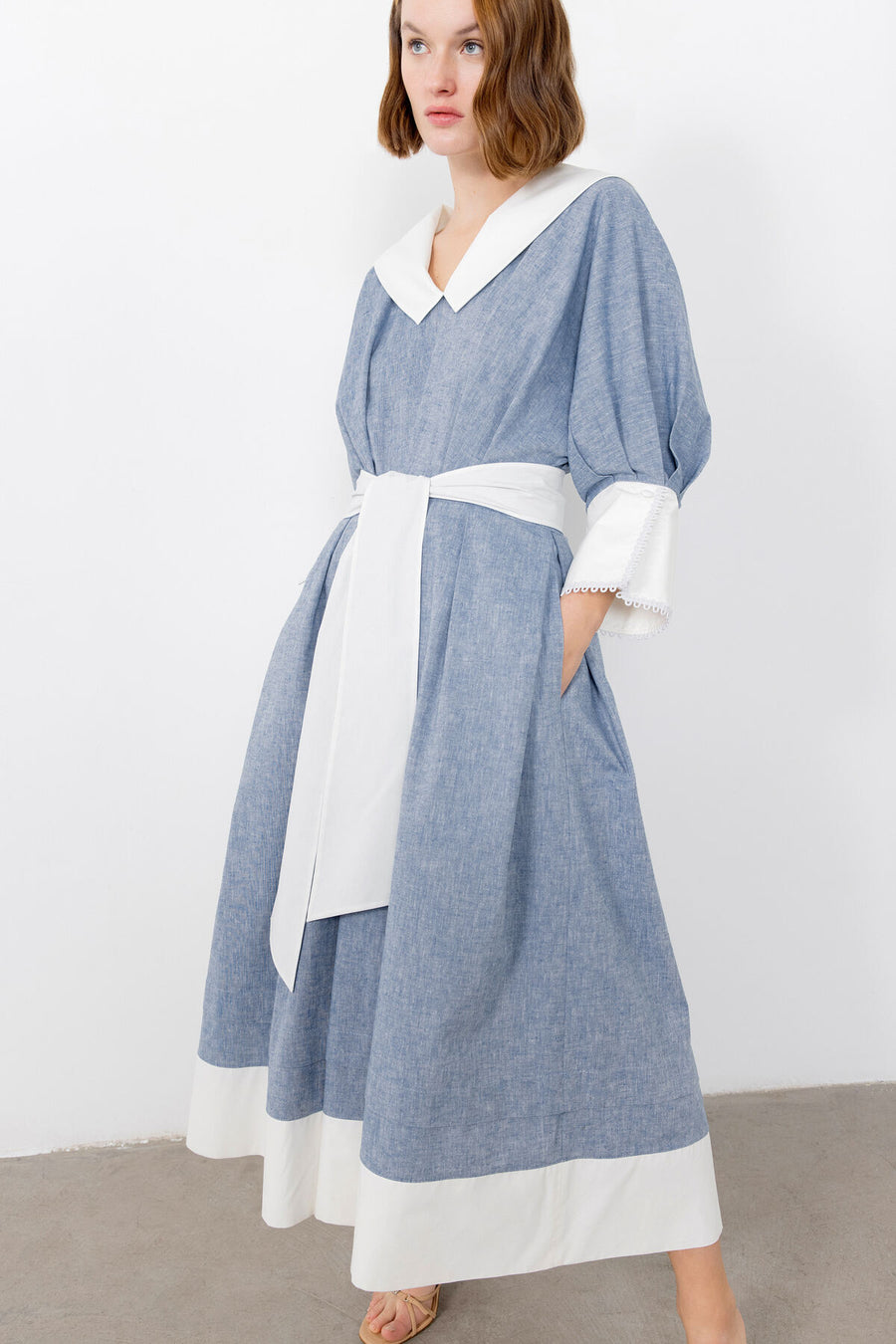Blue Dress With Strap Accessories With Collar Detail Fınal Item - Porterist 1