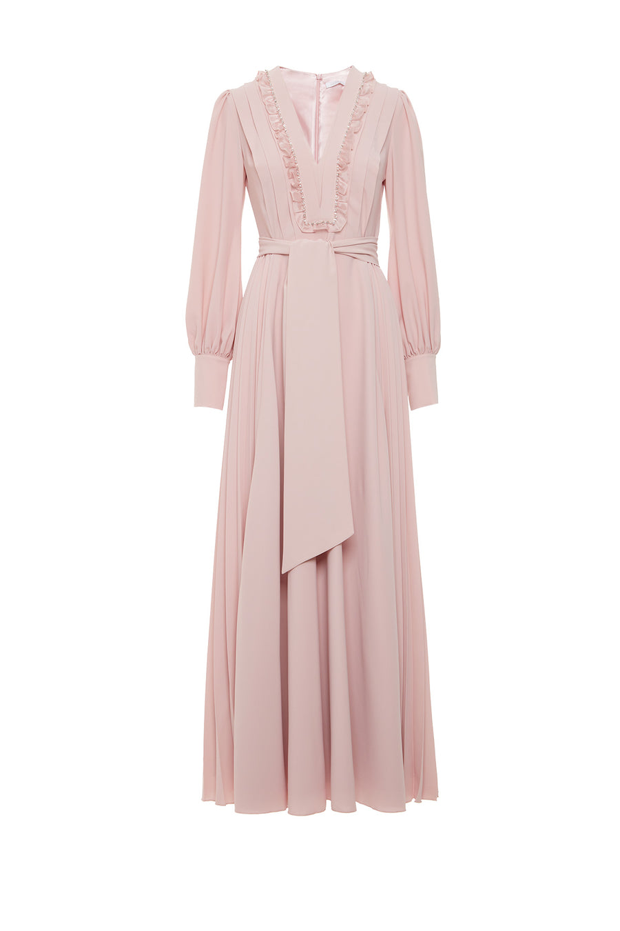 Pleated Pink Dress With Belt Embroidery Detail Fınal Item - Porterist 1