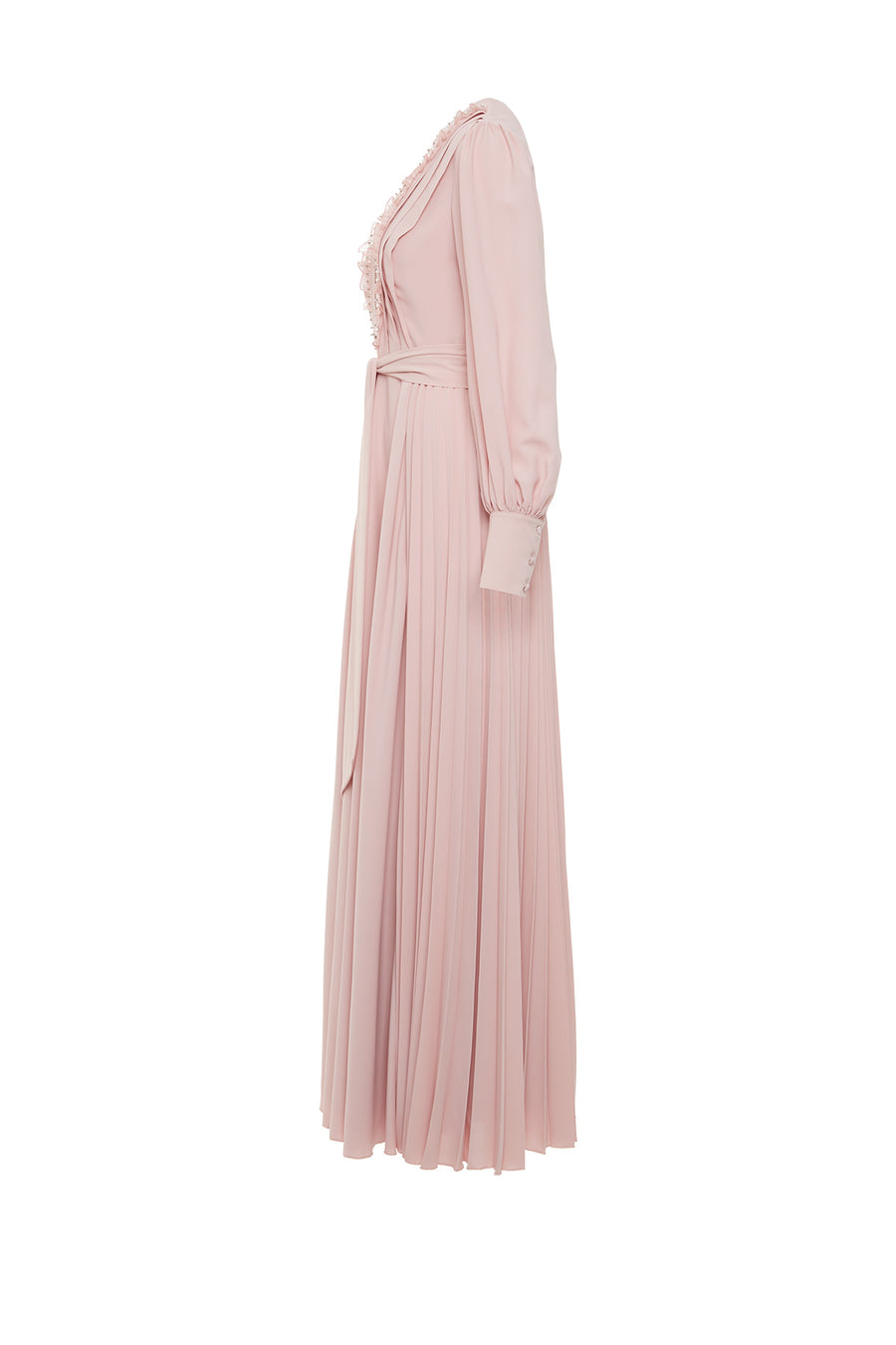 Pleated Pink Dress With Belt Embroidery Detail Fınal Item - Porterist 2