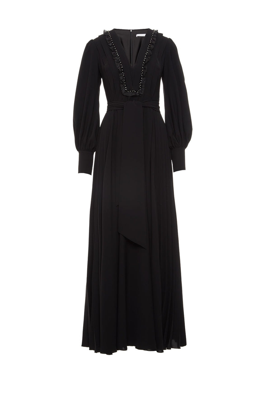 Pleated Black Dress With Belt Embroidery Detail Fınal Item - Porterist 1