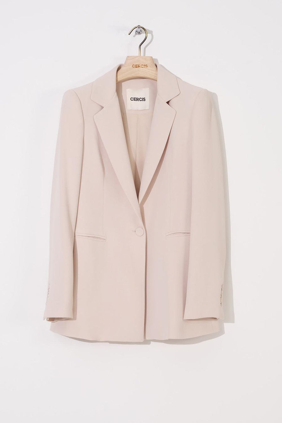 Beige Single Button Crepe Blazer Jacket | Porterist