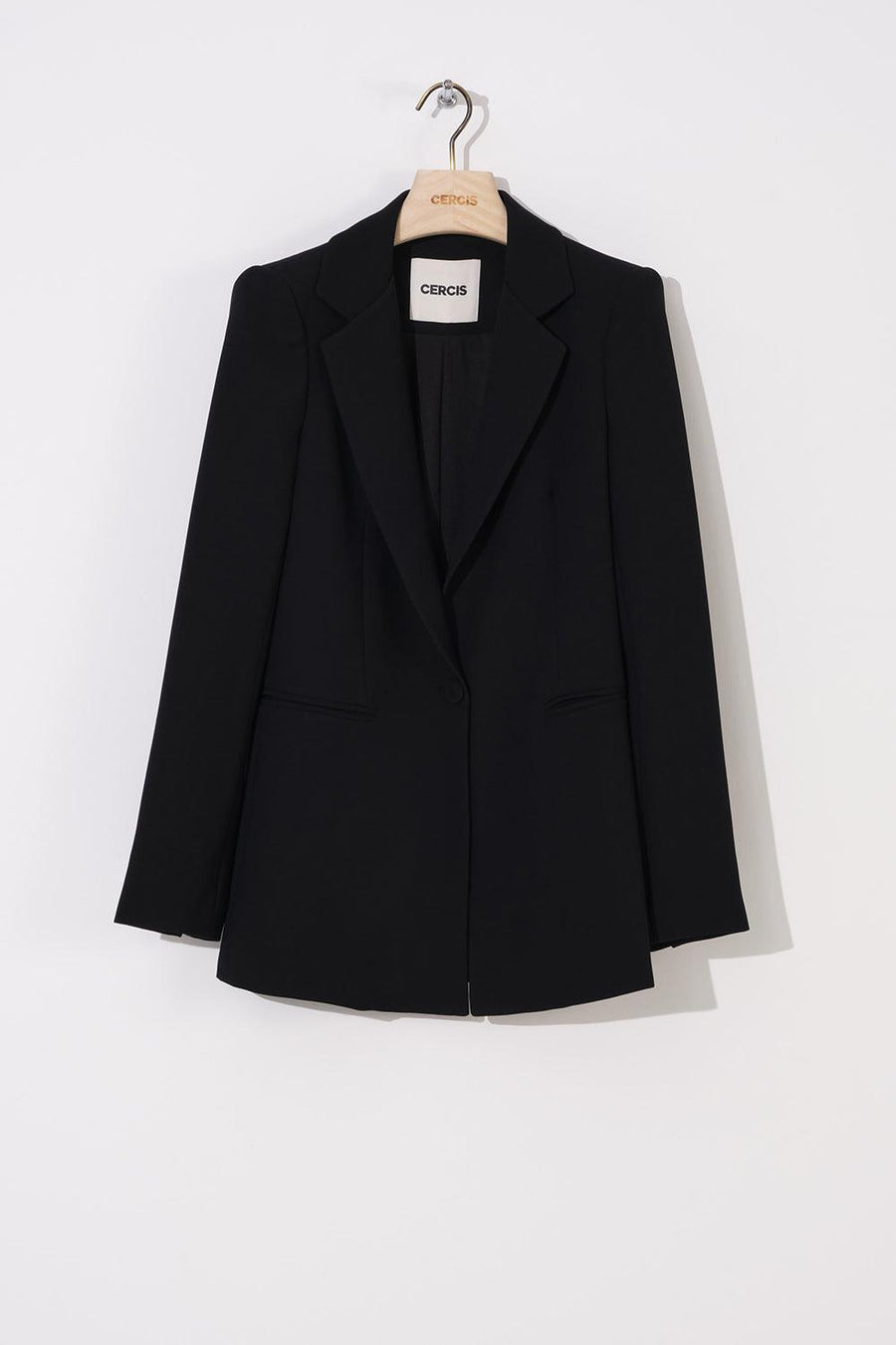 Black Single Button Crepe Blazer Jacket | Porterist