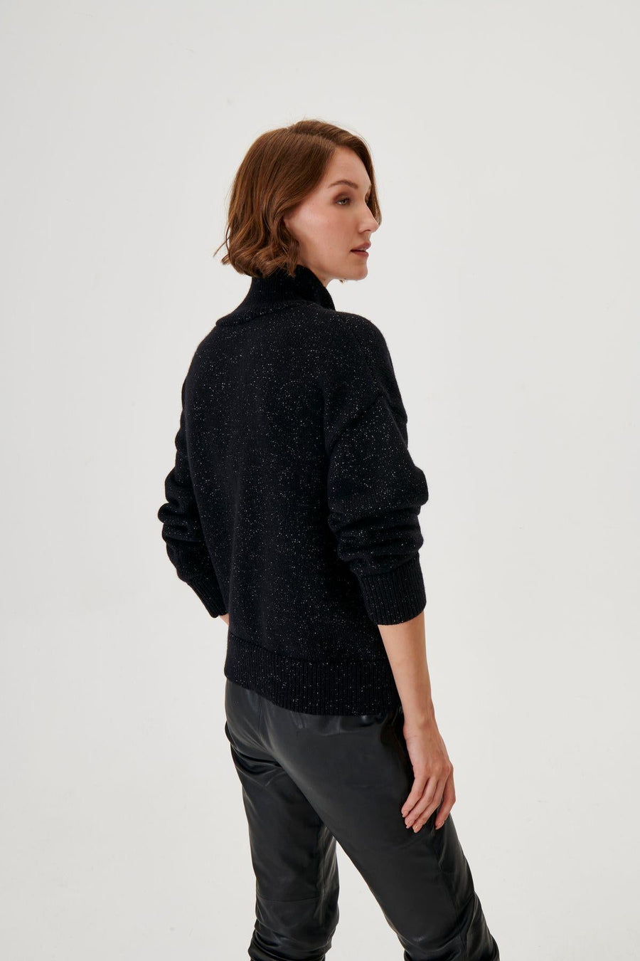 Star Button Detail Glittery Black Knitted Sweater Fınal Item - Porterist 5