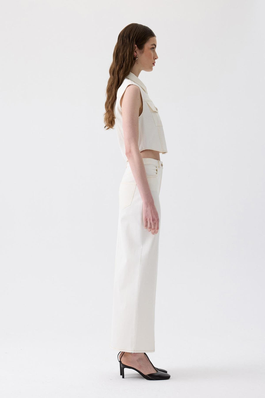 Ecru Long Skirt with Slit Detail