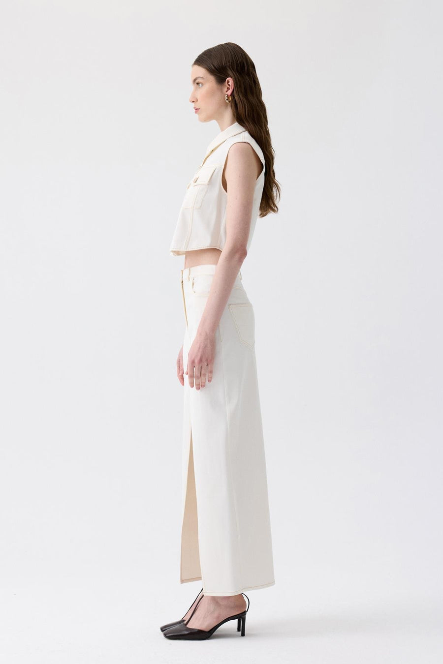 Ecru Long Skirt with Slit Detail