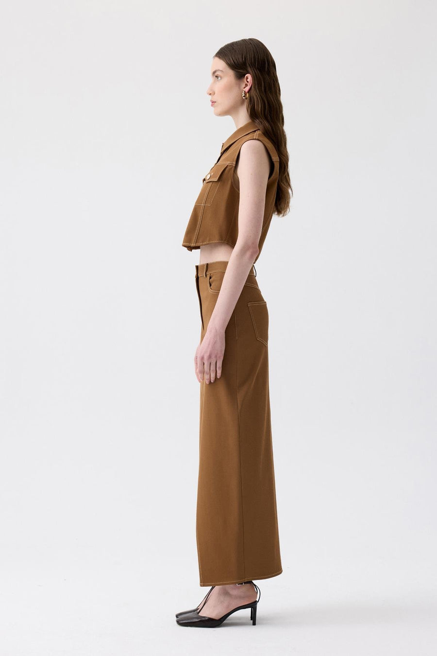 Brown Long Skirt with Slit Detail