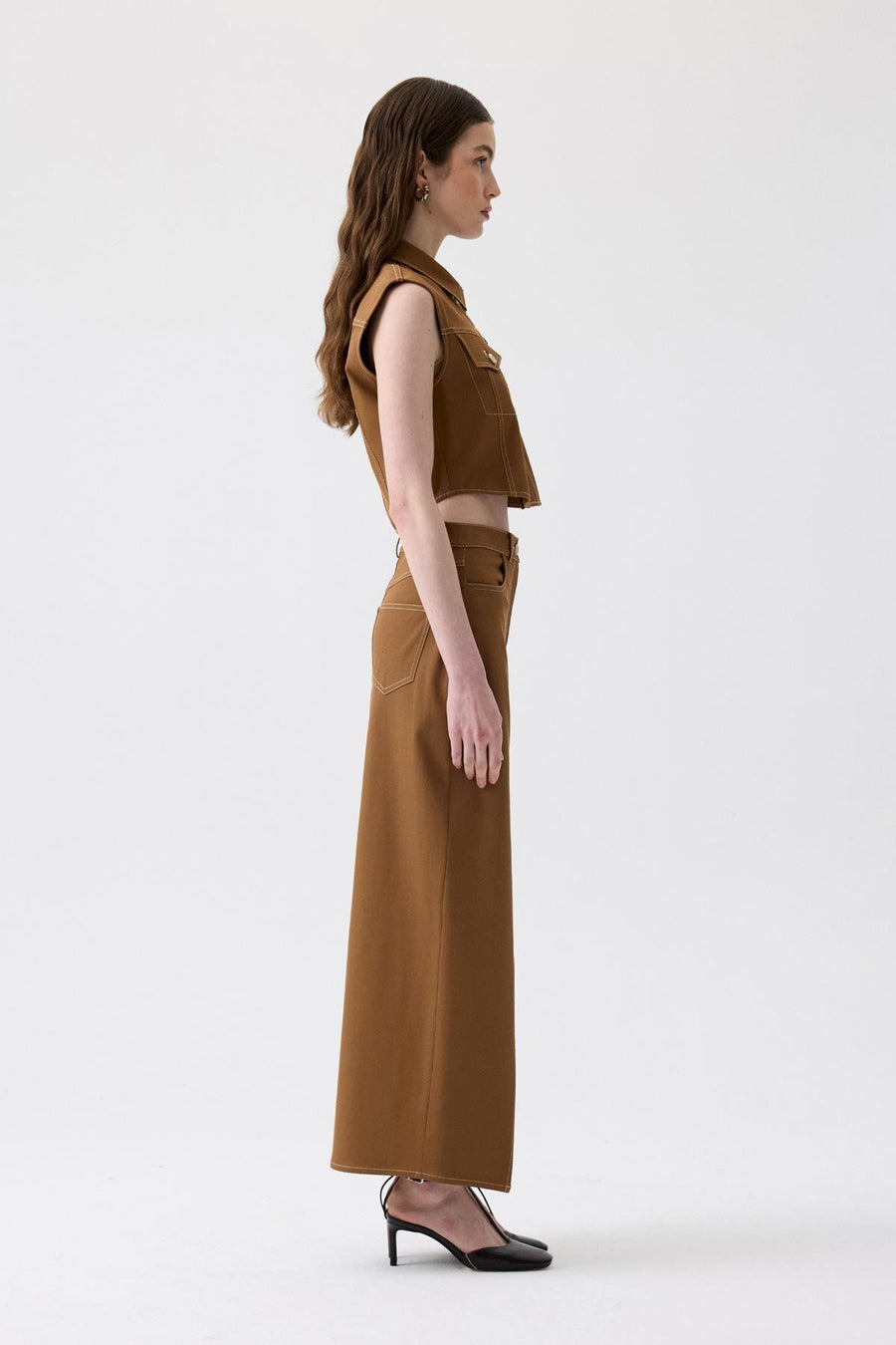 Brown Long Skirt with Slit Detail