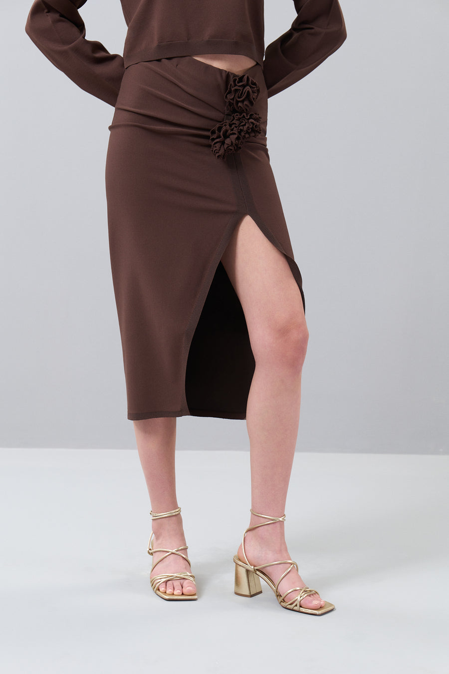 Knitwear Skirt with Slits Coffee