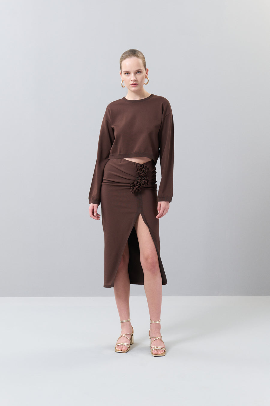 Knitwear Skirt with Slits Coffee