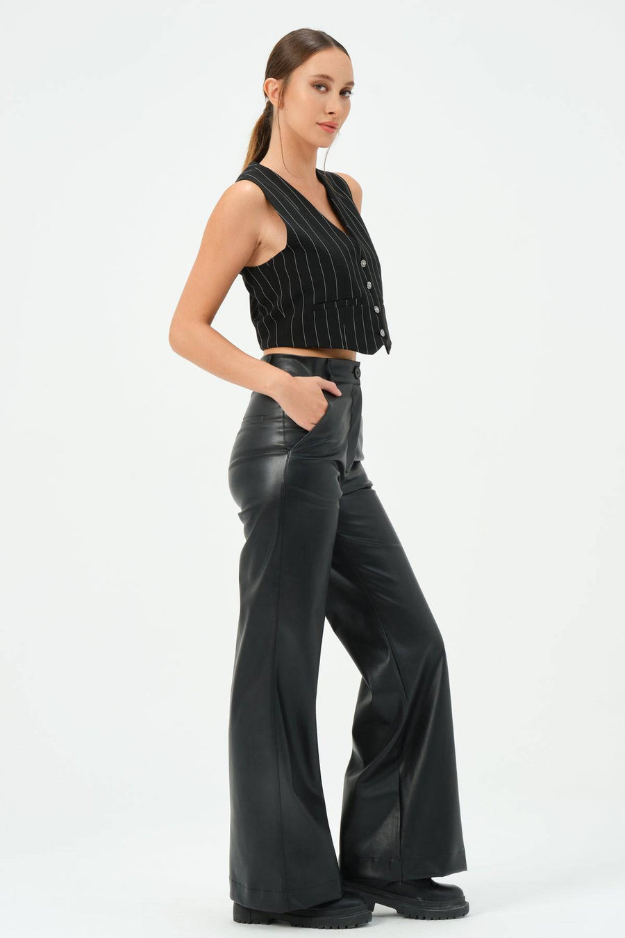 219-Devil Flare Leg Pants Black