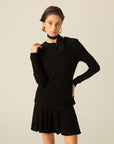 Black High Waist Knitwear Skirt With Flounce | Porterist