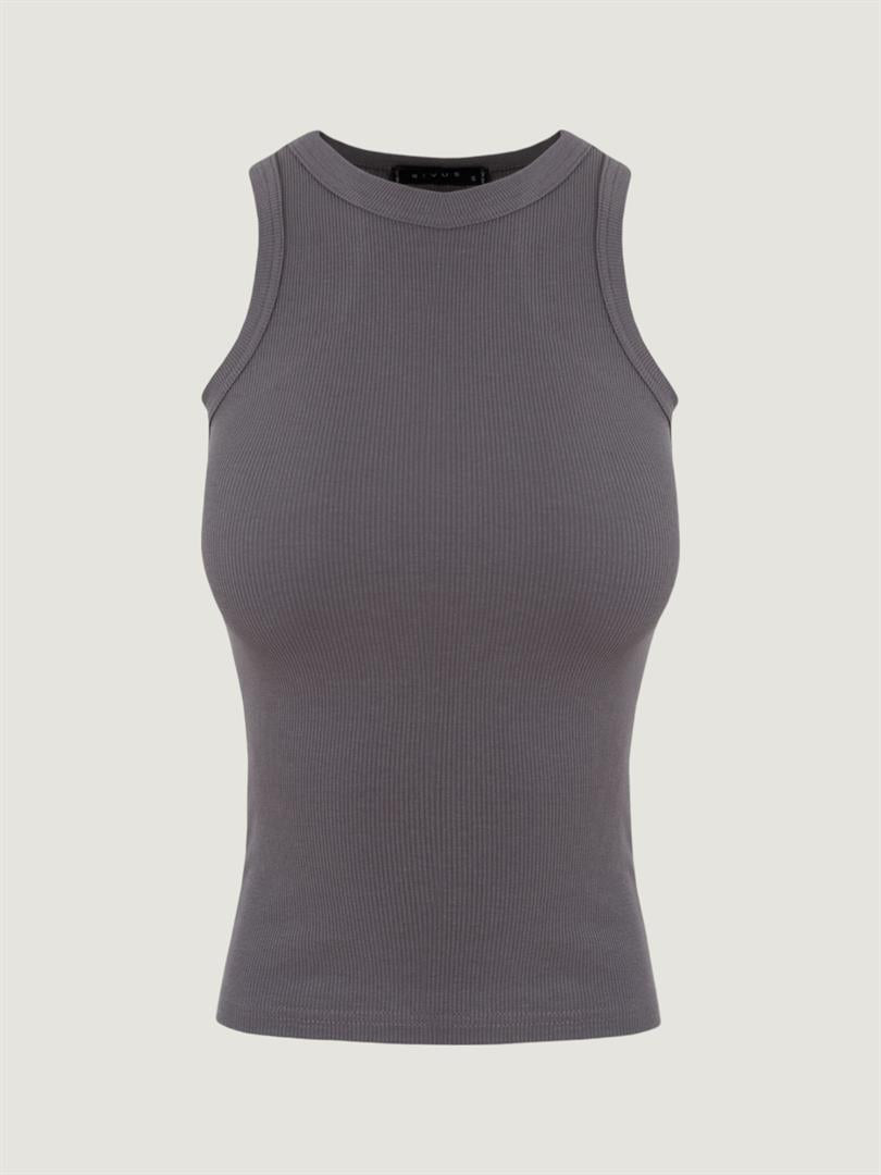 Swim Neck Ribbed Tank - Anthracite