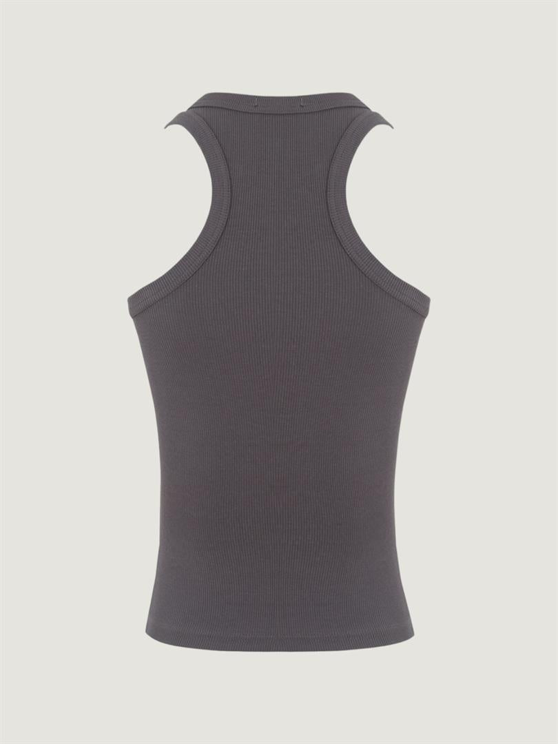 Swim Neck Ribbed Tank - Anthracite