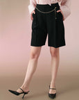 Pleated Bermuda Black with Chain Accessories- Porterist  3