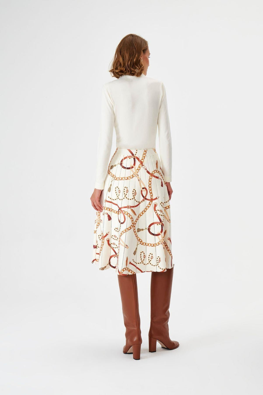 Ivory Chain Patterned Ecru Midi Knitwear Skirt Fınal Item - Porterist 3
