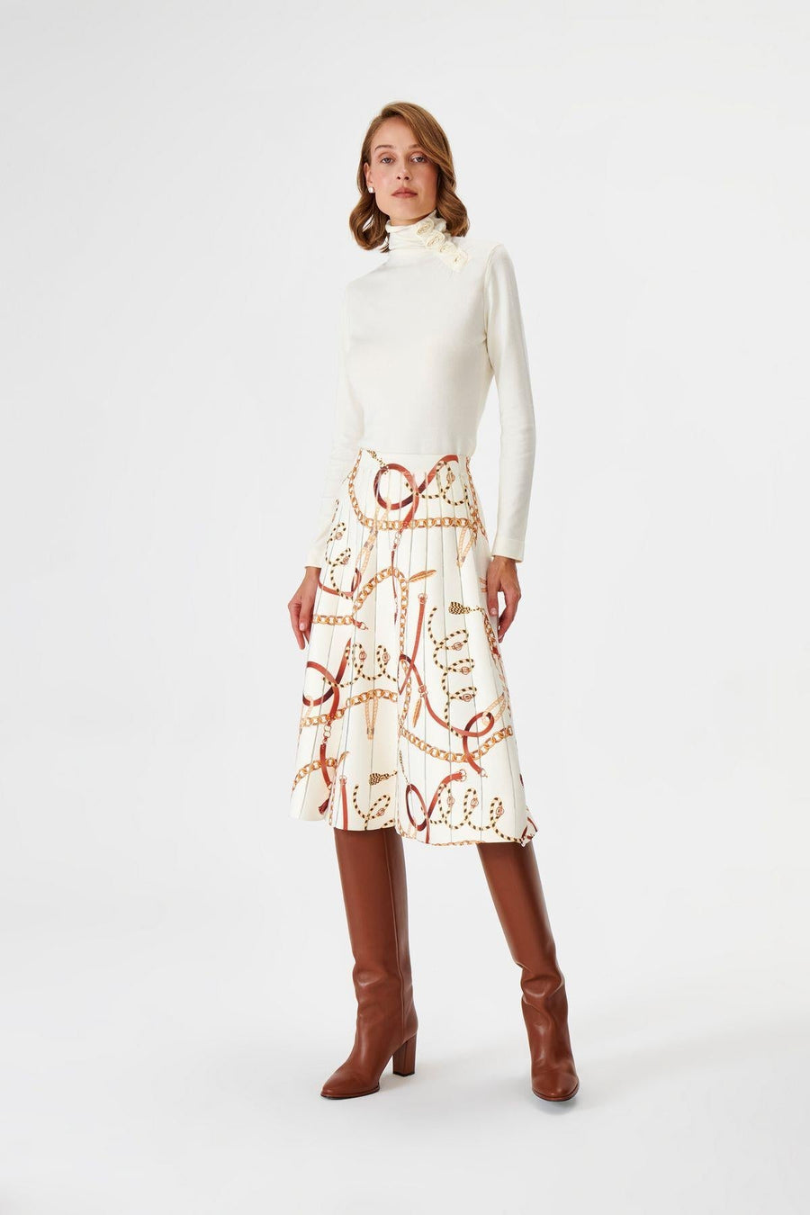 Ivory Chain Patterned Ecru Midi Knitwear Skirt Fınal Item - Porterist 2