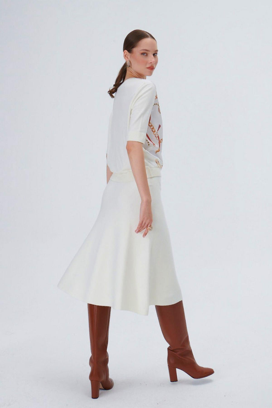 Chain Pattern Fabric Mix Ecru Knit Blouse Fınal Item - Porterist 5