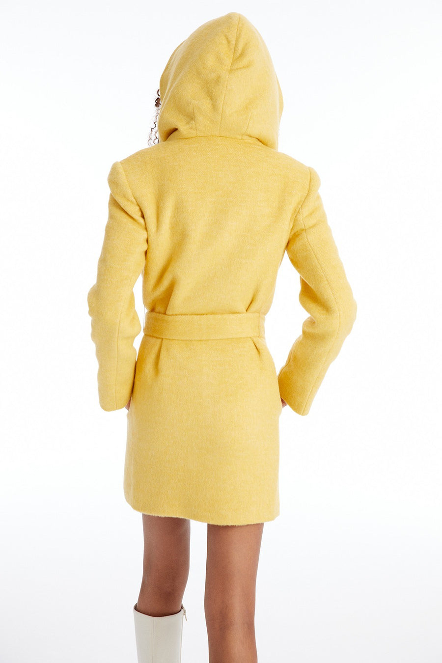 Hooded Yellow Coat With Belt | Porterist