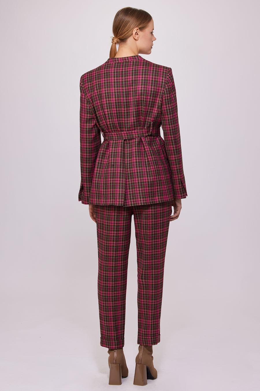 Belted Plaid Jacket Fuchsia | Porterist