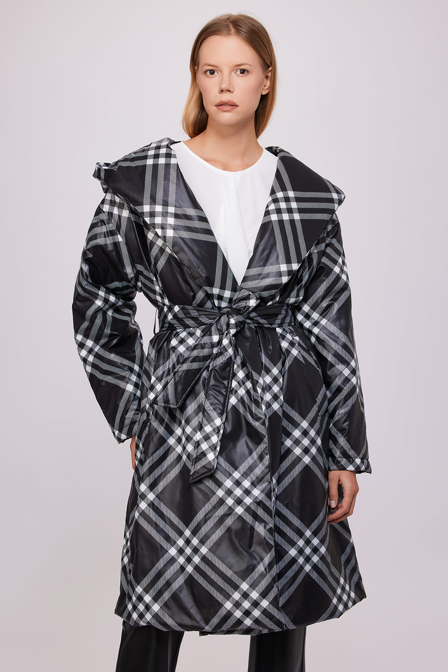 Berr-in Checkered Long Puffer Coat Black  - Porterist 1