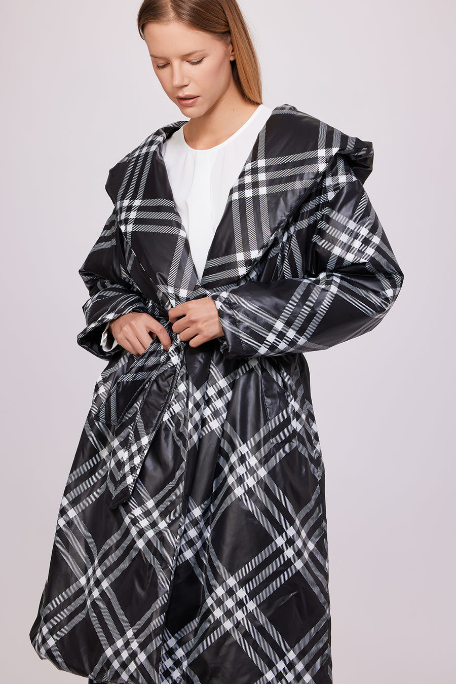 Berr-in Checkered Long Puffer Coat Black  - Porterist 2