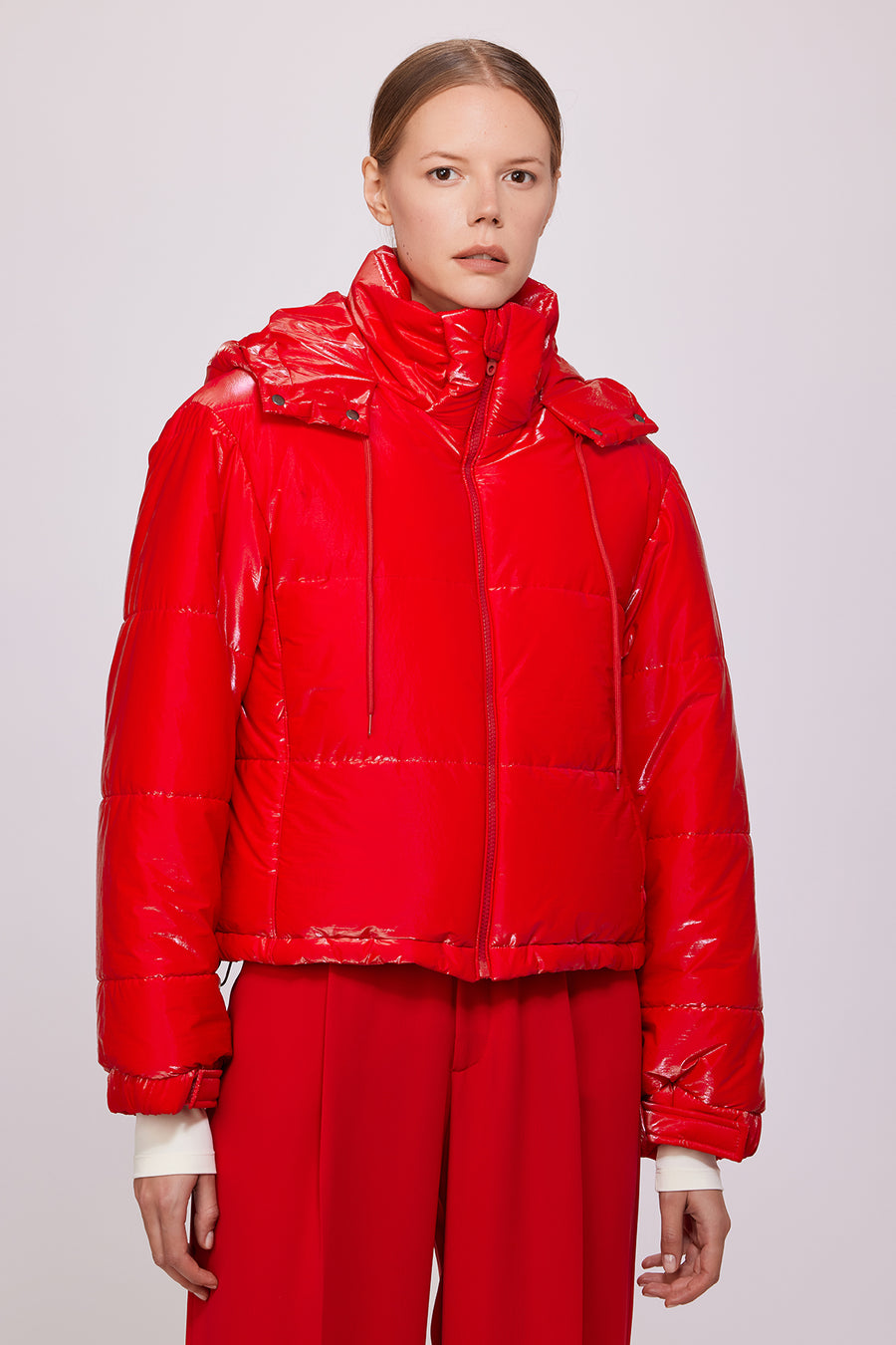 Hooded Short Puffer Jacket Red | Porterist