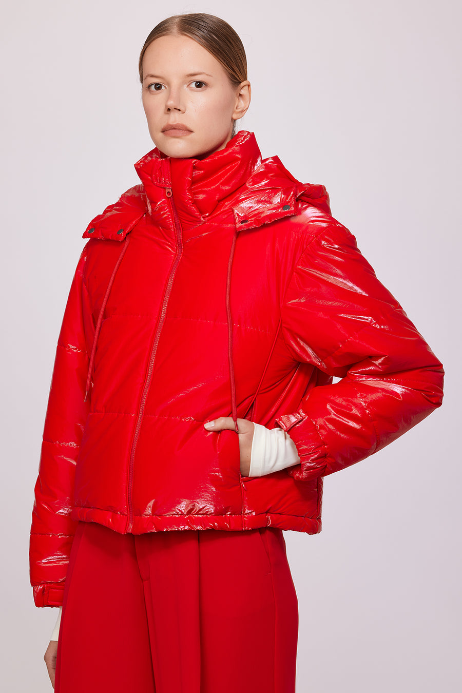 Hooded Short Puffer Jacket Red | Porterist