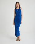 Blue Pleated Front Drop Closure Detailed Dress | Porterist