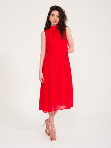 Vekmia Red Short Sleeve Midi Dress With Tied On The Neck - Porterist 1
