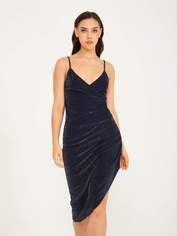 Vekmia Blue Wrapping Glittery Evening Dress With Straps - Porterist 1