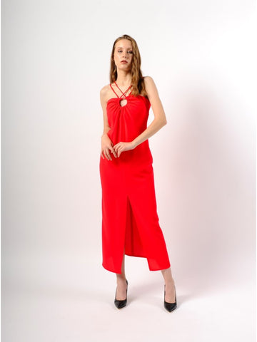 Chest Decollete Dress With Slits - Red | Porterist