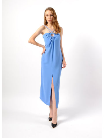 Dress With Chest Decollete And Slits - Blue | Porterist