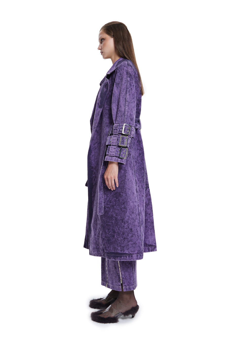 Voidwalker Trench Coat In Purple Acid Wash | Porterist