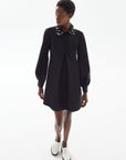 Black Collar Embroidered Cuff Mini Dress | Porterist