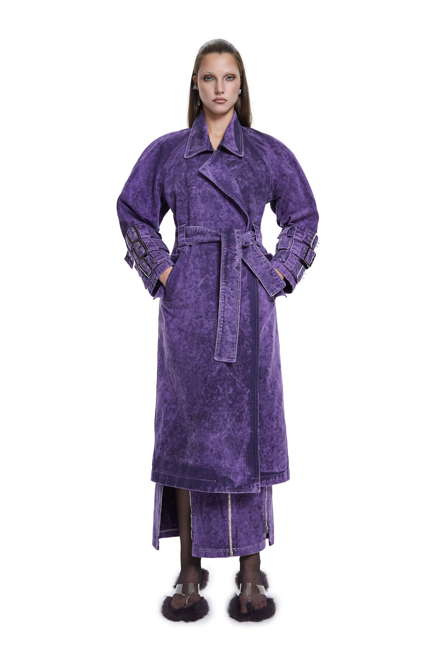 Voidwalker Trench Coat In Purple Acid Wash | Porterist